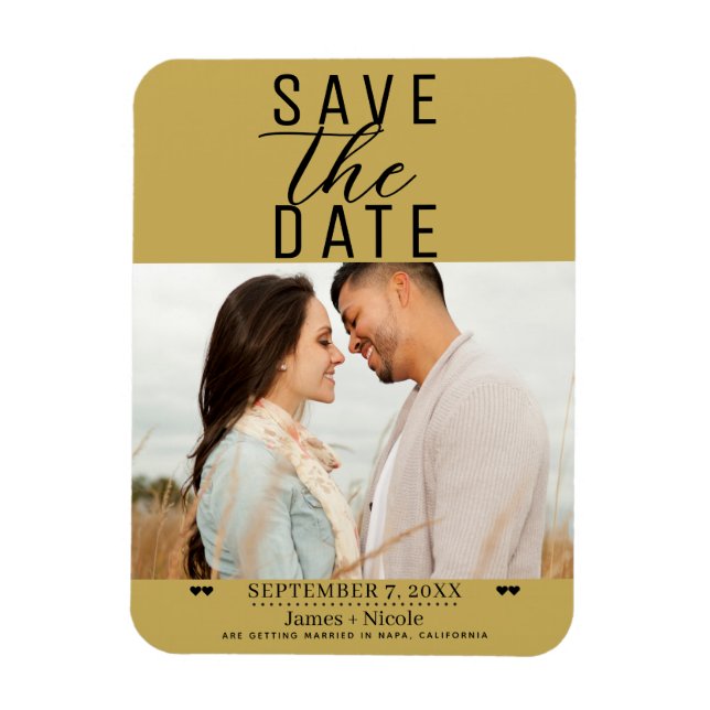 Modern Gold Save the Date Wedding Photo Magnet (Vertical)