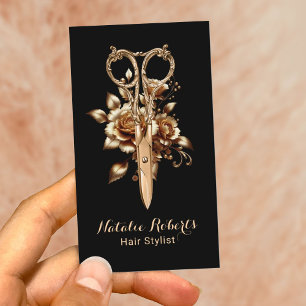 Modern Gold Scissor Flower Hair Stylist Salon SPA Business Card