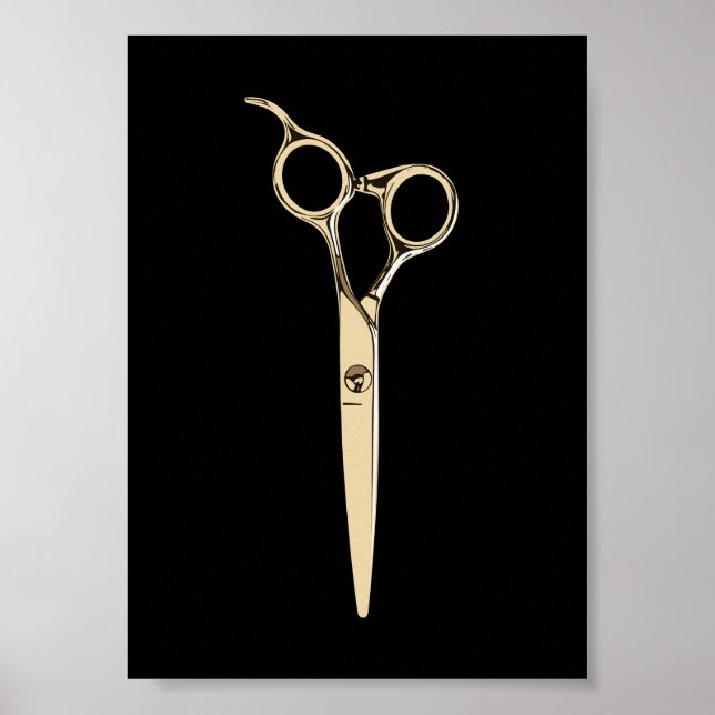 Modern Gold Scissor Hair Stylist Hair Salon Barber Poster (Front)