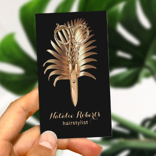 Modern Gold Scissor & Leaf Hair Stylist Salon SPA Business Card