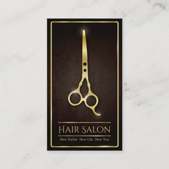 Modern Gold Scissors Hair Stylist Salon Business Card (Front)