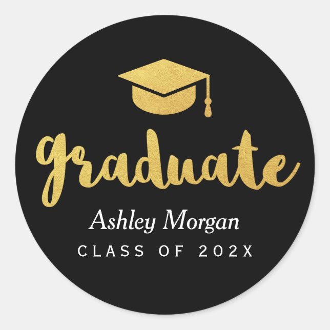 Modern Gold Script 2023 Grad Graduation Favor Classic Round Sticker (Front)