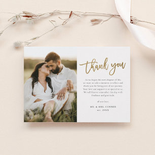 Modern Gold Script 2 Photo Wedding Thank You Postcard
