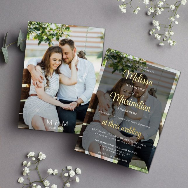 Modern gold script 2 photos wedding black overlay (Creator Uploaded)