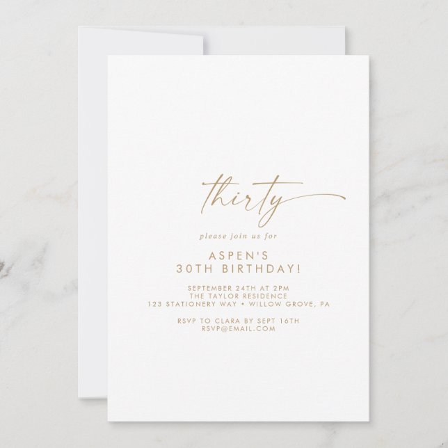 Modern Gold Script 30th Birthday Party Invitation (Front)