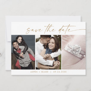 Modern Gold Script 3 Photo Template Save the Date