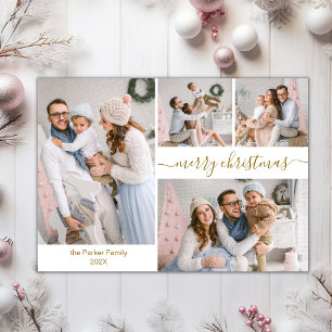 Modern Gold Script 5 Multiple Christmas Photo Postcard