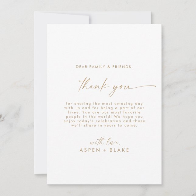 Modern Gold Script 5x7" Thank You Reception Card (Front)