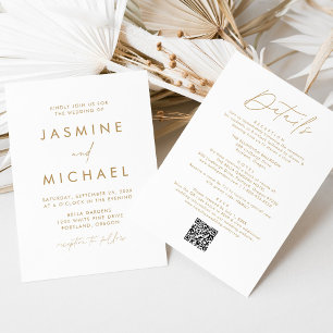 Modern Gold Script All In One QR Code Wedding Invitation
