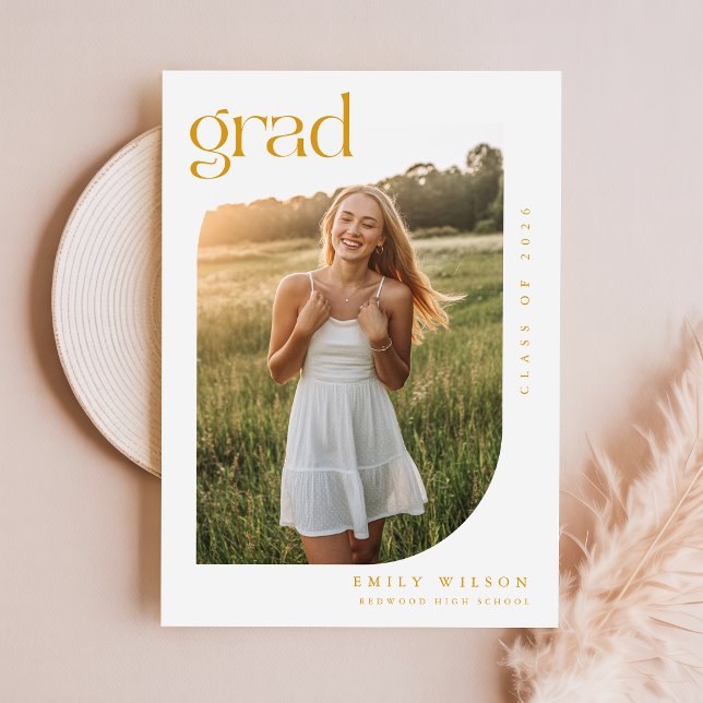 Modern Gold Script Arch Photo Graduation Announcement (Creator Uploaded)