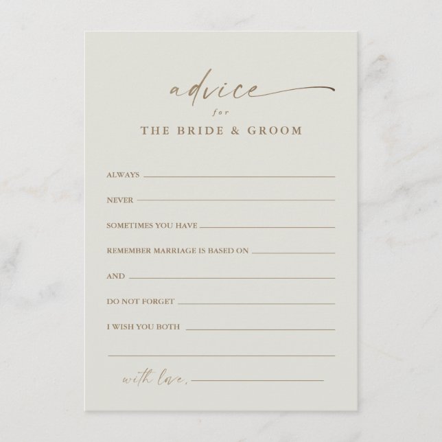 Modern Gold Script Boho Wedding Advice Card (Front)