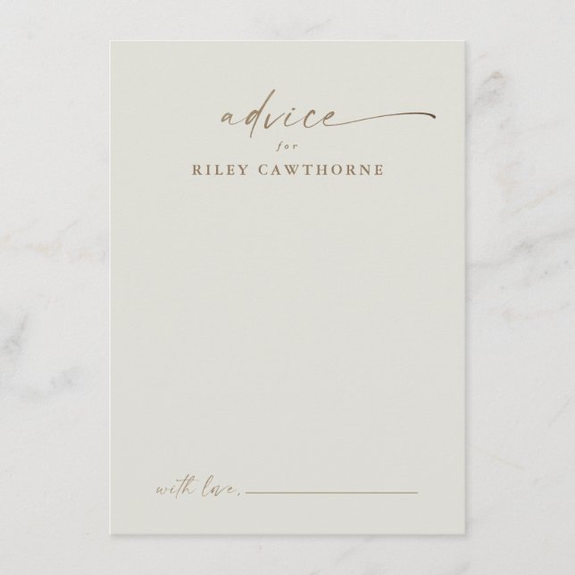 Modern Gold Script Boho Wedding Advice Card (Front)