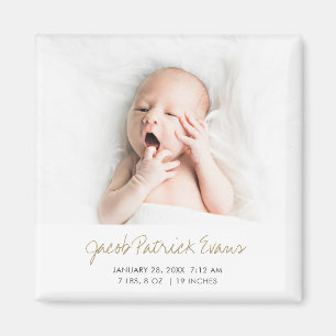 Modern Gold Script Boy or Girl Birth Announcement Magnet