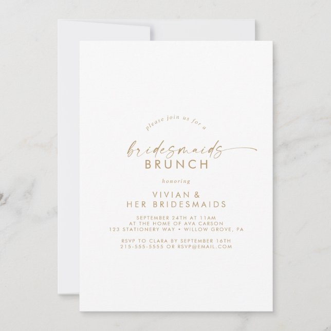 Modern Gold Script Bridesmaids Brunch Invitation (Front)
