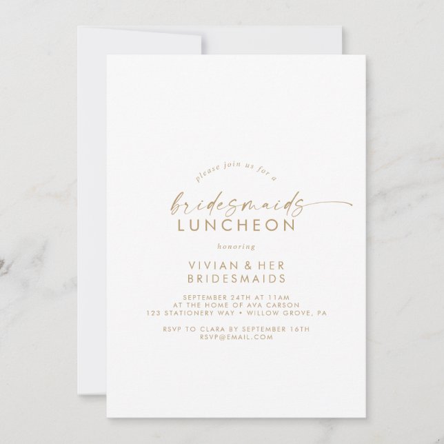 Modern Gold Script Bridesmaids Luncheon Invitation (Front)