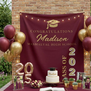 Modern Gold Script Burgundy Graduation Tapestry