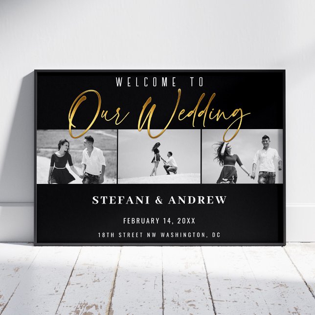 Modern Gold Script BW Photo Elegant Wedding Poster (Creator Uploaded)