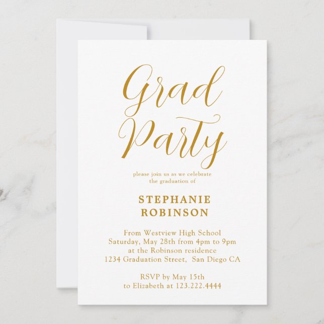 Modern Gold Script Calligraphy Graduation Party  Invitation (Front)