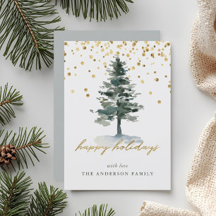 Modern Gold Script Christmas Tree No-Photo Holiday Card