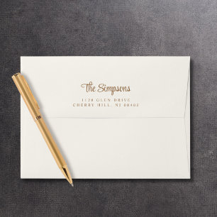 Modern Gold Script Cream Return Address Envelope