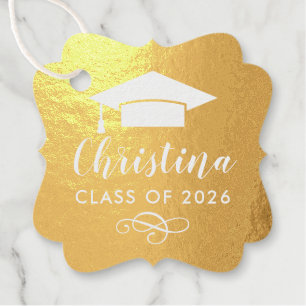 Modern Gold Script Custom Photo Graduation Party Favour Tags