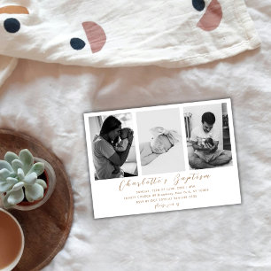 Modern Gold Script Family Baby Photo Baptism Invitation