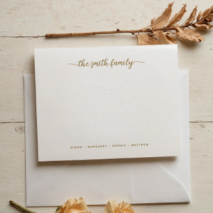 Modern Gold Script Family Stationery Card