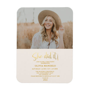 Modern Gold Script Grad Party Photo Invitation M Magnet