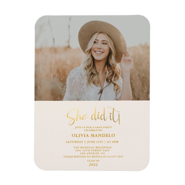 Modern Gold Script Grad Party Photo Invitation   M Magnet (Vertical)