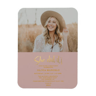 Modern Gold Script Grad Party Photo Invitation   Magnet