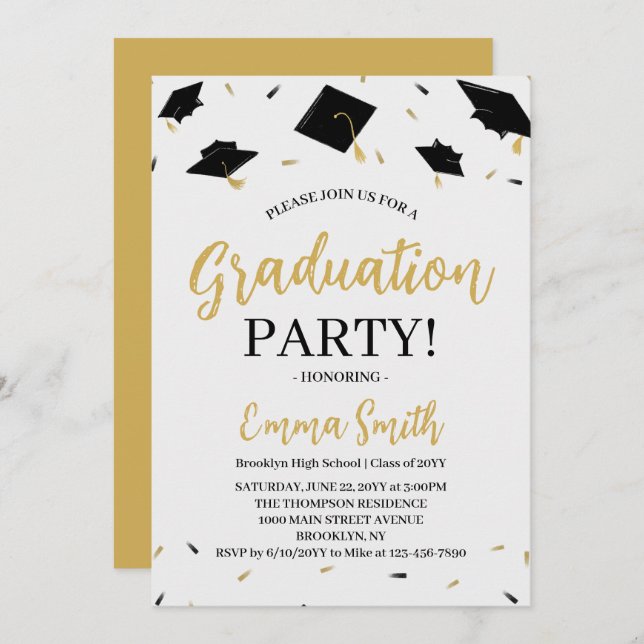 Modern Gold Script Graduation Party Invitation (Front/Back)