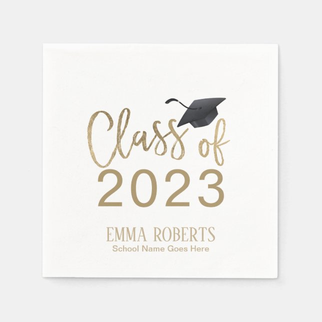 Modern Gold Script Graduation Party Napkin (Front)
