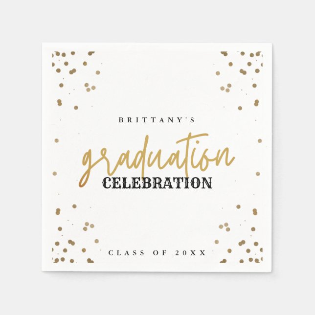 Modern Gold Script Graduation Party Napkins (Front)