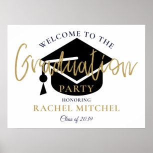 Modern Gold Script Graduation Party Welcome Sign