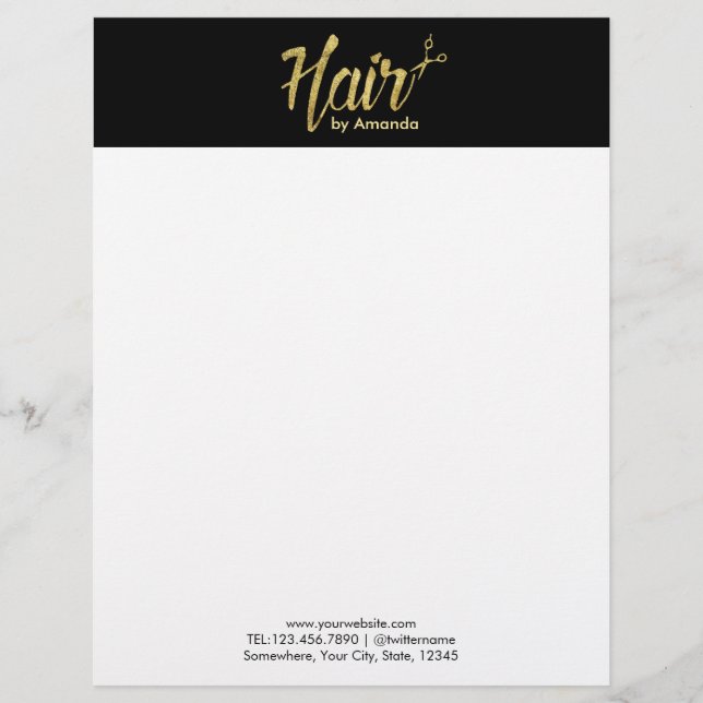 Modern Gold Script Hair Beauty Salon Elegant Customized Letterhead (Front)