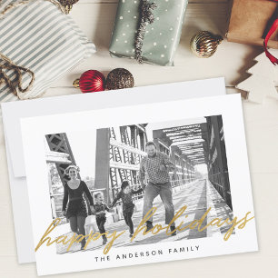 Modern Gold Script Happy Holidays Photo Overlay Holiday Card
