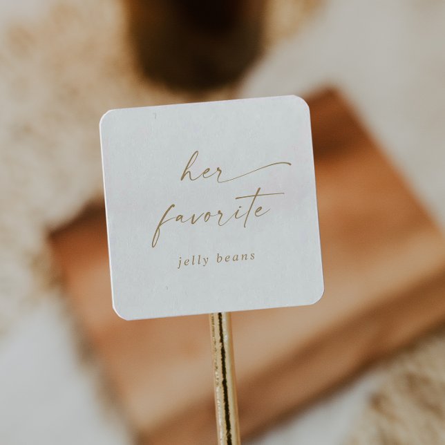 Modern Gold Script Her Favourite Wedding Favour Square Sticker (Creator Uploaded)