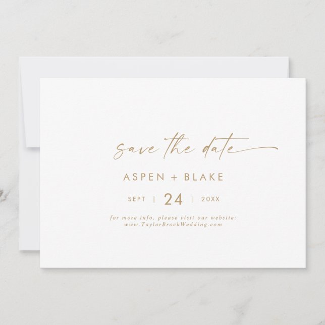 Modern Gold Script Horizontal Save The Date (Front)