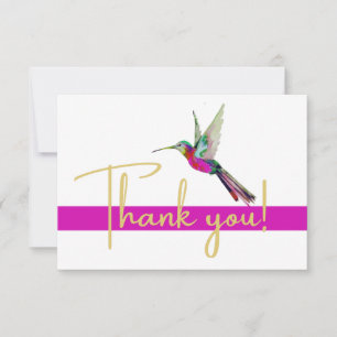 Modern Gold  Script Hummingbird Watercolor Pink  Thank You Card