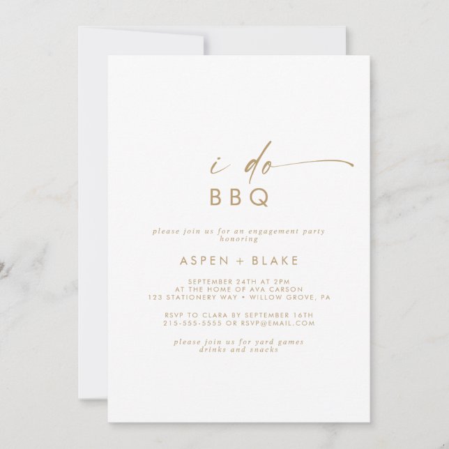 Modern Gold Script I Do BBQ Engagement Party Invitation (Front)