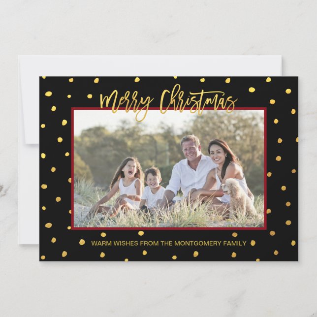 Modern Gold Script Merry Christmas Custom Photo Holiday Card (Front)