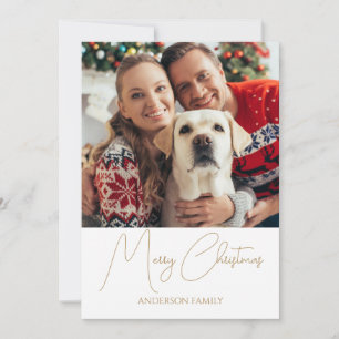 Modern Gold Script Merry Christmas Photo Holiday Card