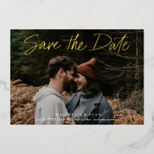 Modern Gold Script Minimal Photo Save the Date