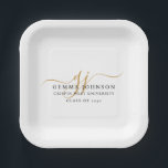Modern Gold Script Minimalist Graduation Paper Plate<br><div class="desc">A simple modern minimalist graduation paper plates with gold script initials and name,  school,  and graduating class year,  underneath in black. A stylish monogram style topper.</div>