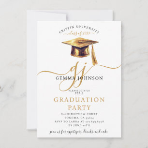 Modern Gold Script Minimalist Graduation Party  In Invitation