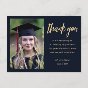 Modern Gold Script Minimalist Photo Graduation  Postcard
