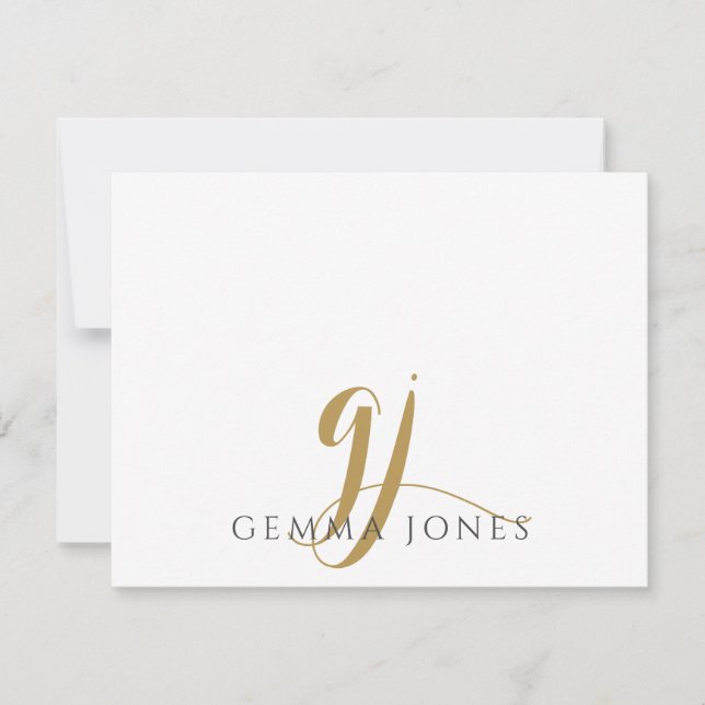 Modern Gold Script Monogram Initials Name  Card (Front)