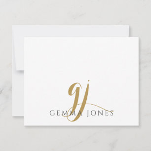 Modern Gold Script Monogram Initials Name  Card