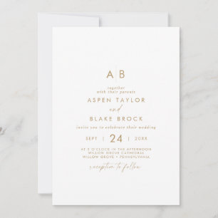 Modern Gold Script Monogram Wedding Invitation