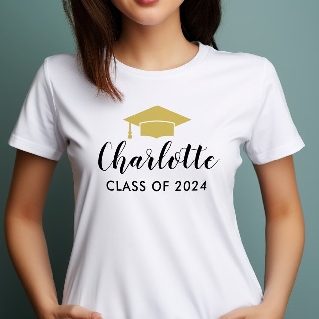 Modern Gold Script Name 2025 Graduation Photo T-Shirt (Creator Uploaded)